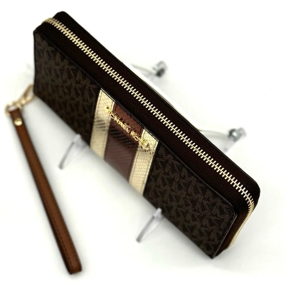 Michael Kors Large Continental Wallet Wristlet Brown Multi